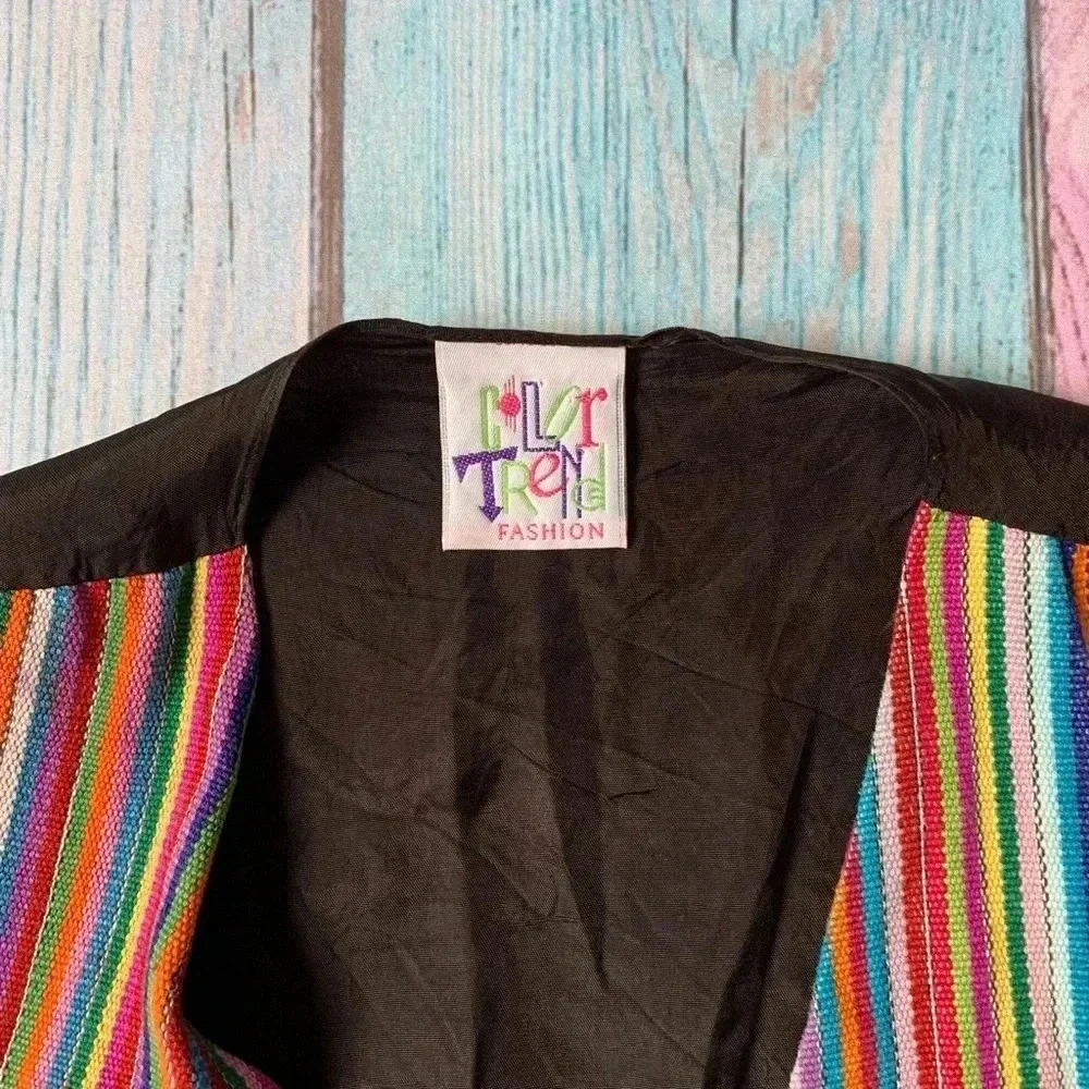 Cute vintage colorful stripes sleeveless button down vest size medium - Picture 7 of 9